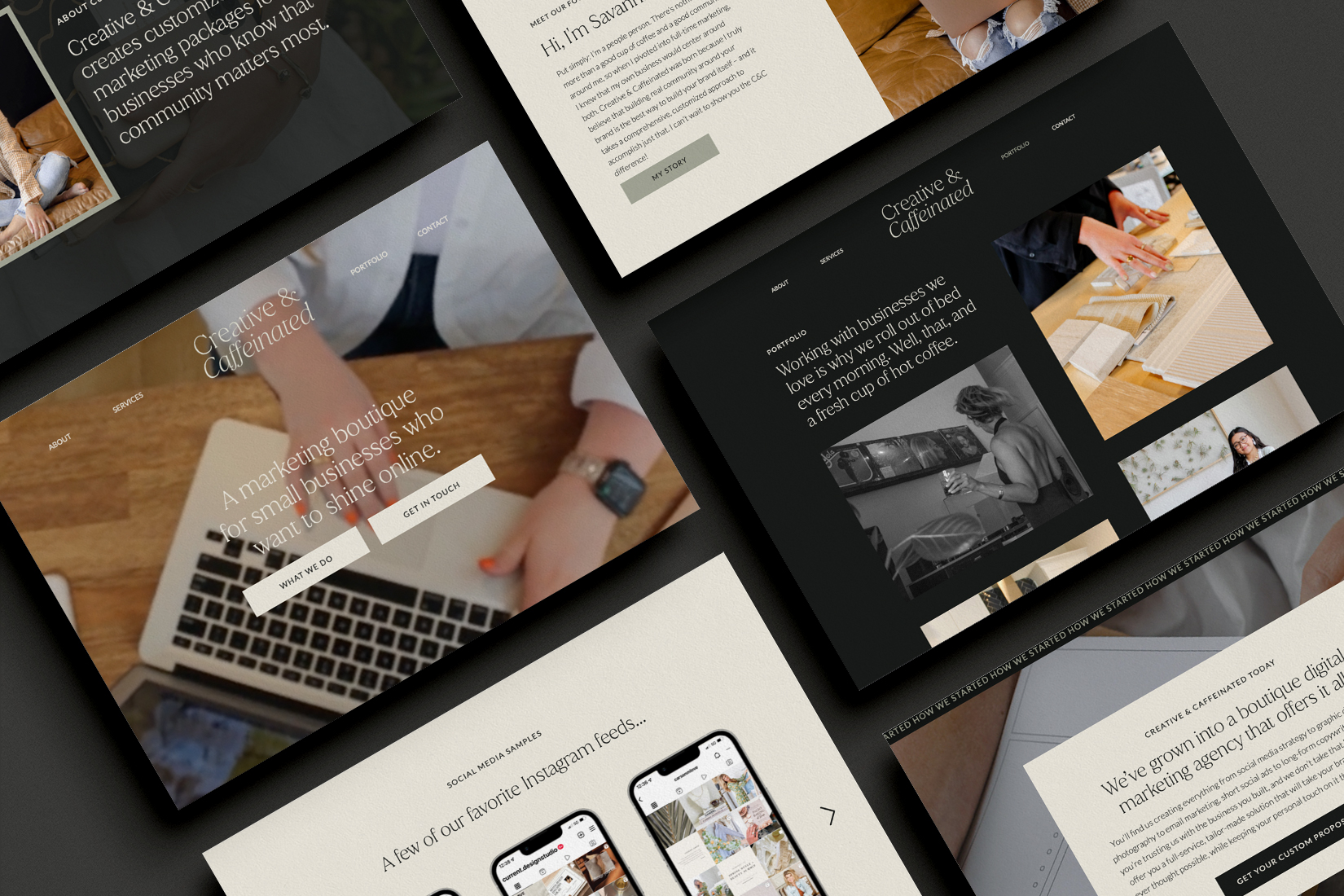 creative and caffeinated marketing website mockup
